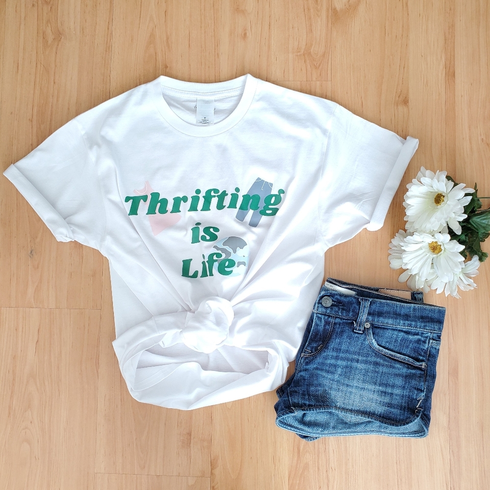 Thrifting Is Life White Tshirt Cotton New Variety Sizes